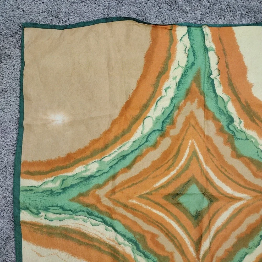VTG Paoli Silk Scarf Abstract Landscape Waves Teal Ochre Orange Earthy